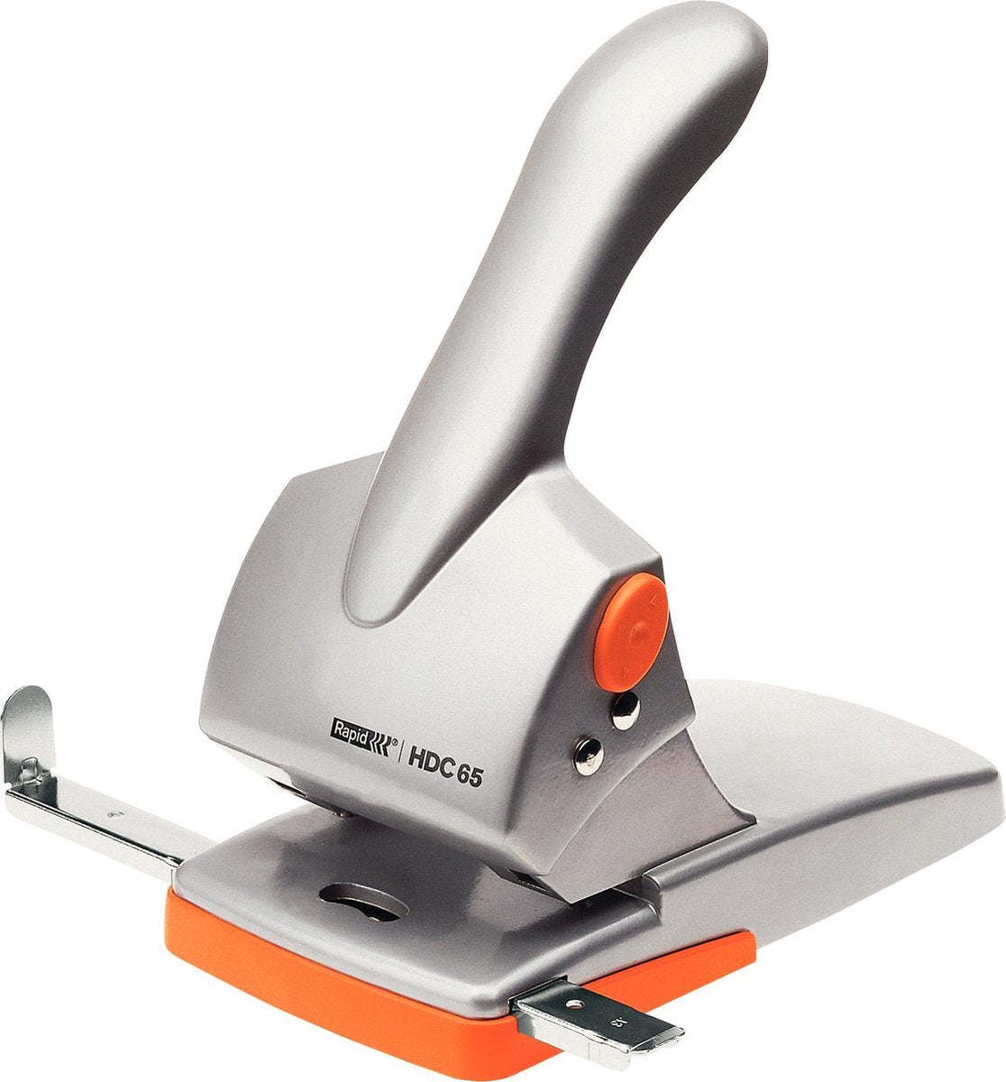 Rapid fashion heavy duty perforator hdc65 - perforeert tot 65 vel - voor mappen en ringbanden - zilver oranje - ideaal voor thuiskantoor thuiswerkplek