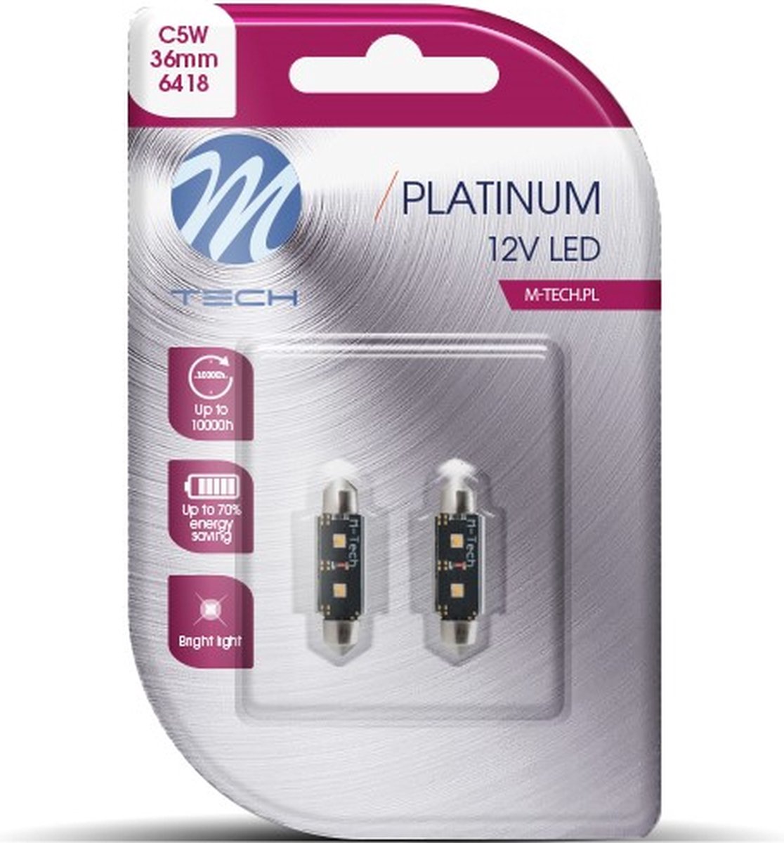 M-Tech LED C5W 12V 36mm - Platin 2x LED-Diode - Canbus - Weiß - Set