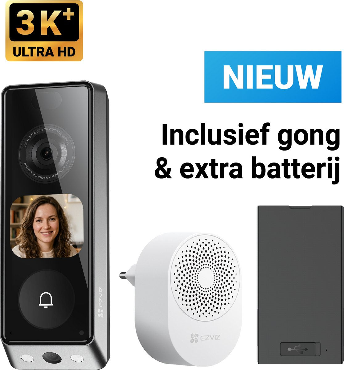 Ezviz EP8 Ultra – Video-Türklingel mit Kamera mit AI-Bildschirm – 3K+ (6 MP) Dual-Objektiv – Paketerkennung – kabellos oder kabelgebunden – 32 GB integrierter Speicher – ohne Abonnement