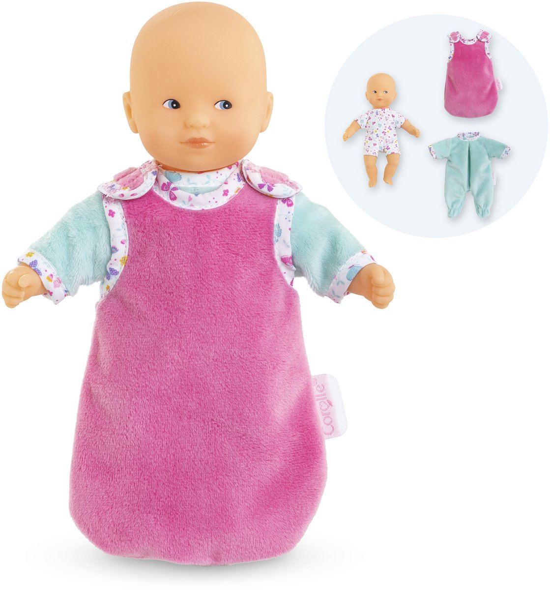 Corolle Babypuppe Mini Calin Gute-Nacht-Set – Schmetterlinge – 20 cm – weiche Puppe.