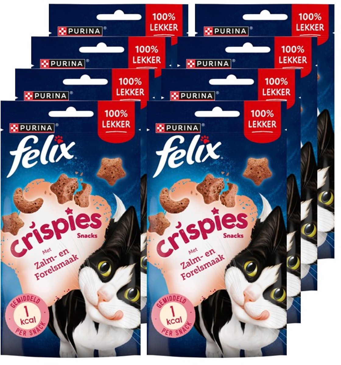 Felix Crispies - Katzensnacks - Katzenleckerlis - Lachsforelle - 8 x 45 g