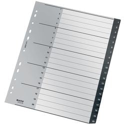 Numerieke tabbladen leitz recycle 1211 grijs pp (polypropeen)