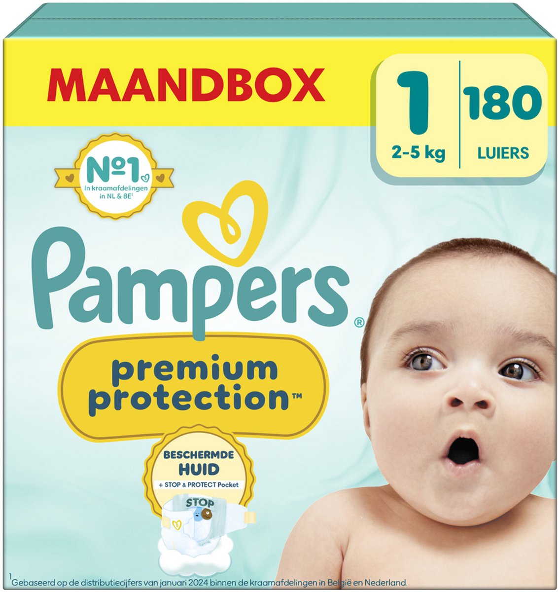 Pampers Premium Protection Größe 1, 180 Windeln, 2kg-5kg