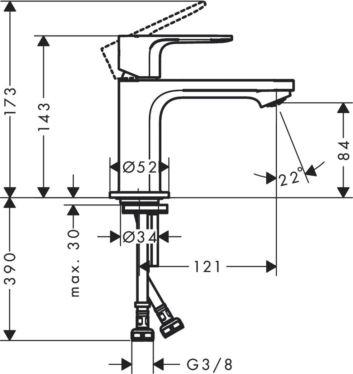 Hansgrohe rebris e – Waschtischarmatur – Einhebelbedienung – Kaltstart energiesparend – ohne Ablaufgarnitur – 80 mm Größe – Chrom