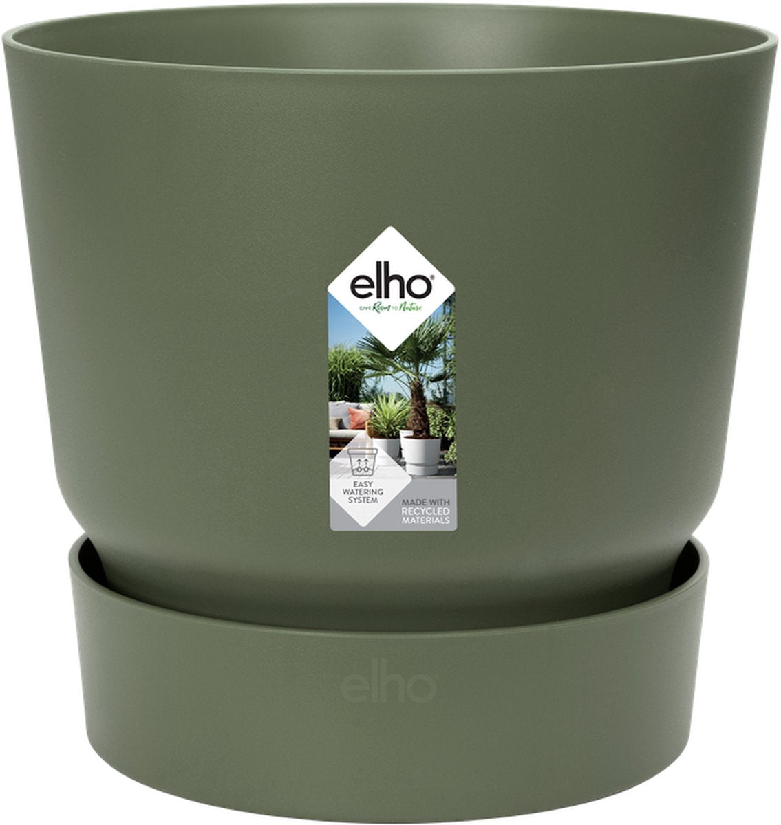 Elho greenville rond 55 - grote bloempot voor buiten met waterreservoir - 100% gerecycled plastic - ø 55 x h 50 cm - blad groen