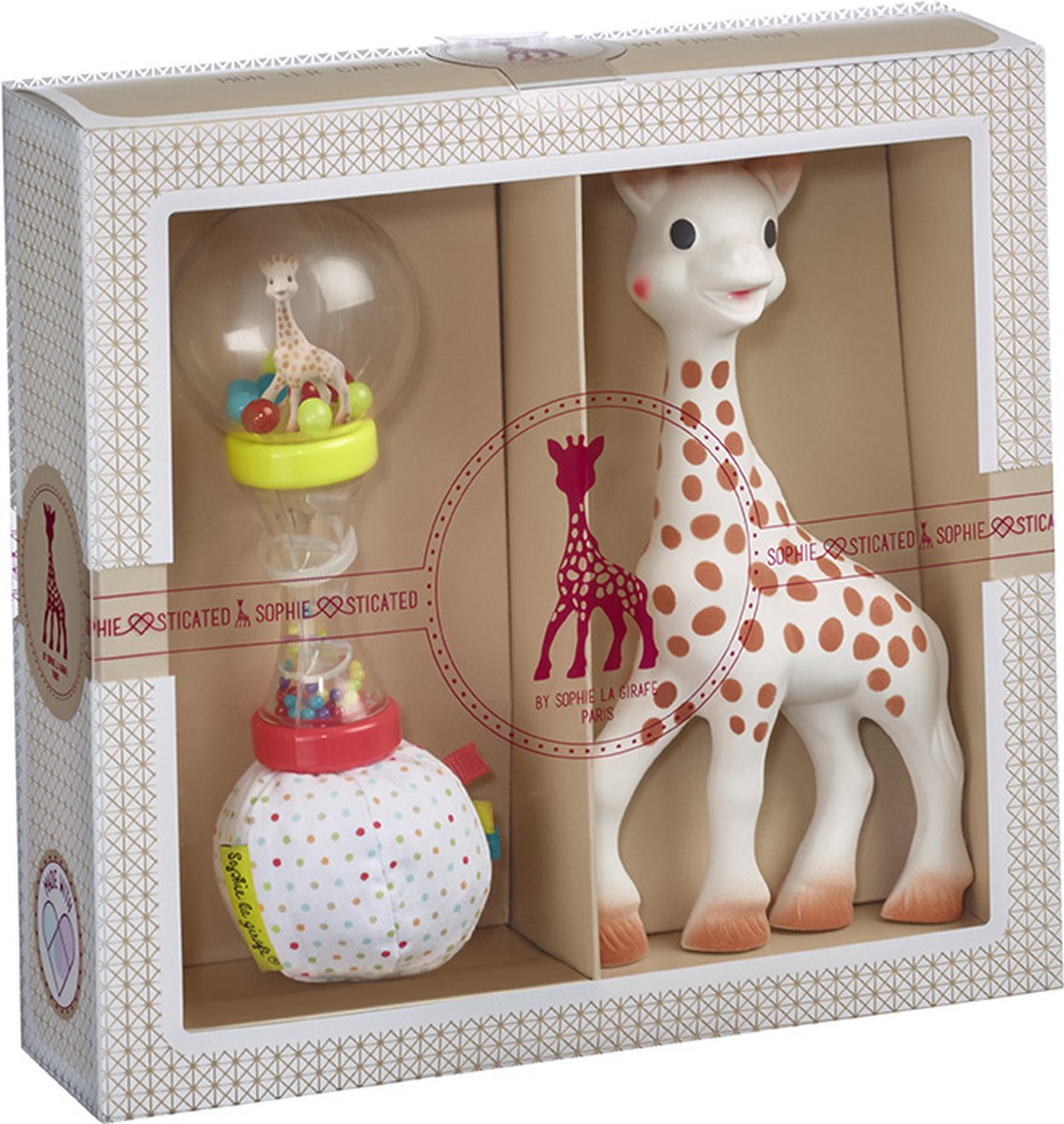 Sophie die Giraffe, anspruchsvolles Geschenkset – Babyspielzeug – Maracas-Rassel – Mutterschaftsgeschenk – Babyparty-Geschenk – 4-teilig