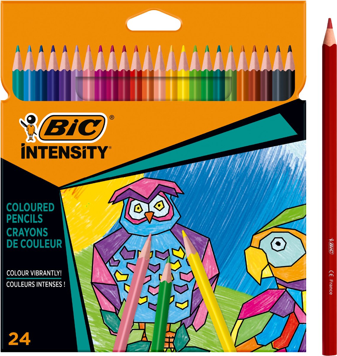 Bic-Intensitäts-Buntstifte zum Zeichnen und Ausmalen – Kinder und Erwachsene – verschiedene Farben – Bleistift – 24 Stück
