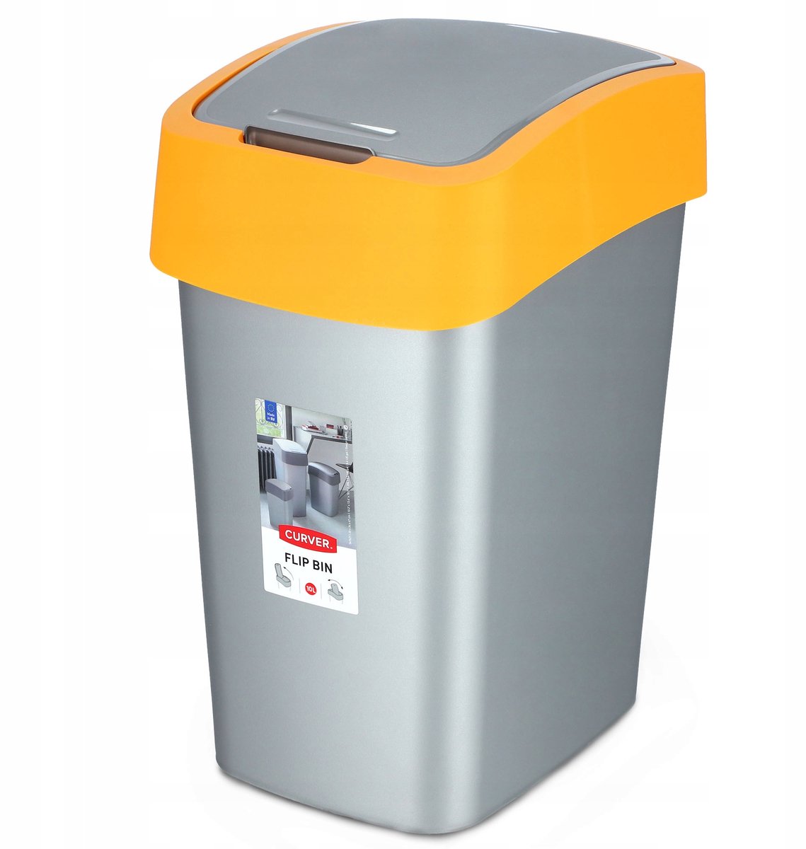 Keter Curver Flip Bin - Abfallbehälter - 9l - Silber - Orange