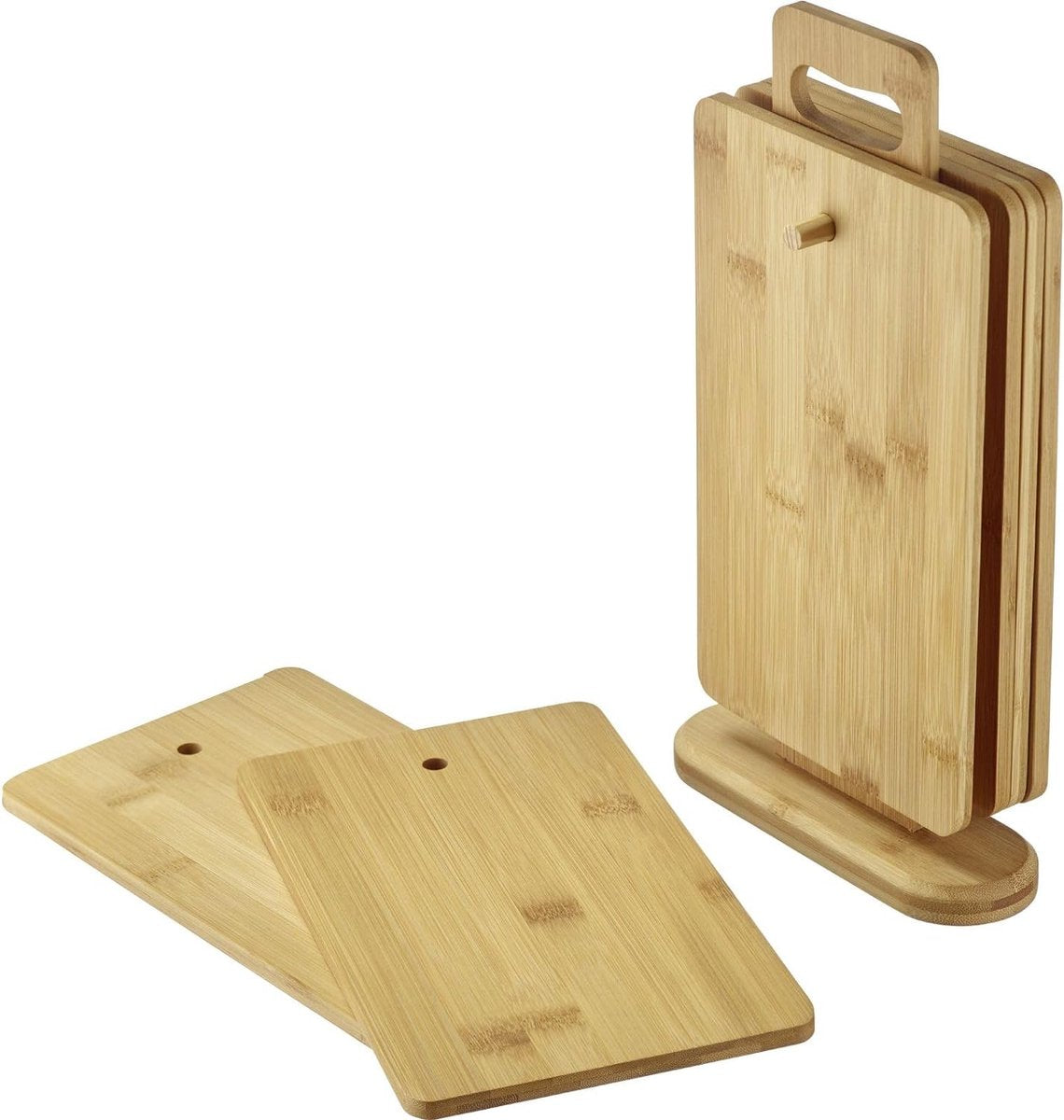 Westmark Frühstücksbrettchen-Set – 6 Brotbretter inkl. Halter, Brettchen für Frühstück und Abendessen, ideal auch als Schneidebrett oder Servierbrett - Bambus, 7-tlg.