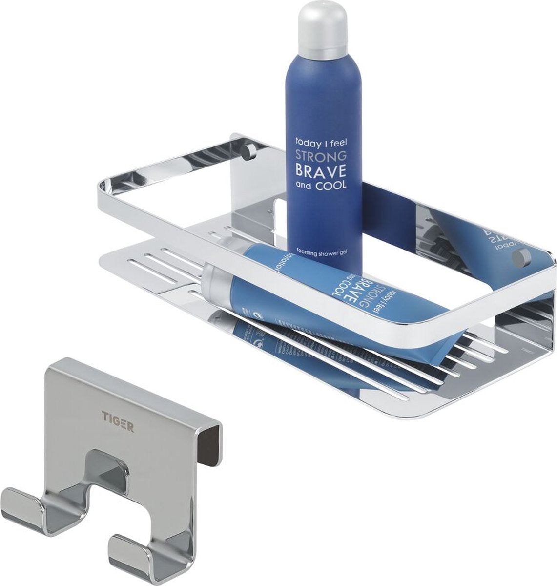 Tiger caddy - doucherek - douchemand 32 cm met douchecabinehaak - 6-8 mm - chroom
