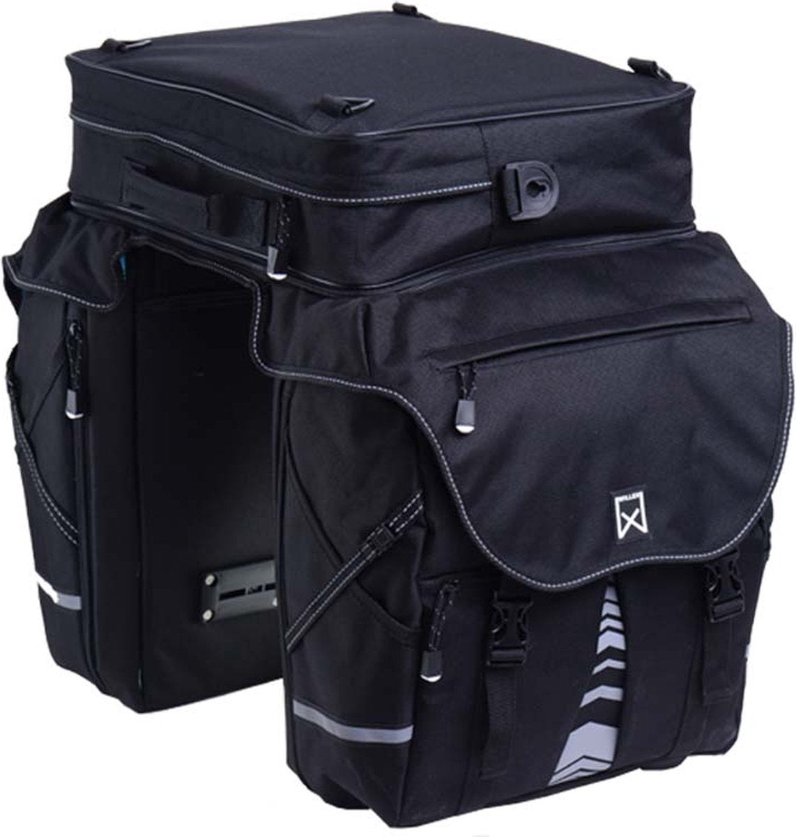 Willex Gepäcktasche XL 1200 – Doppelte Fahrradtasche – abzippbares Oberfach – 65 Liter – Schwarz – Urlaub