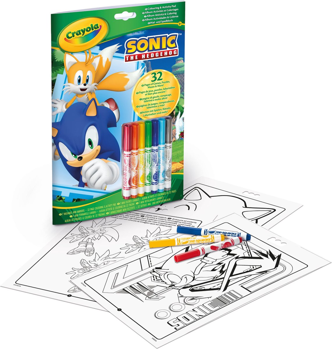 Crayola – Malbuch – Sonic – 32 Malseiten und 7 waschbare Mini-Filzstifte