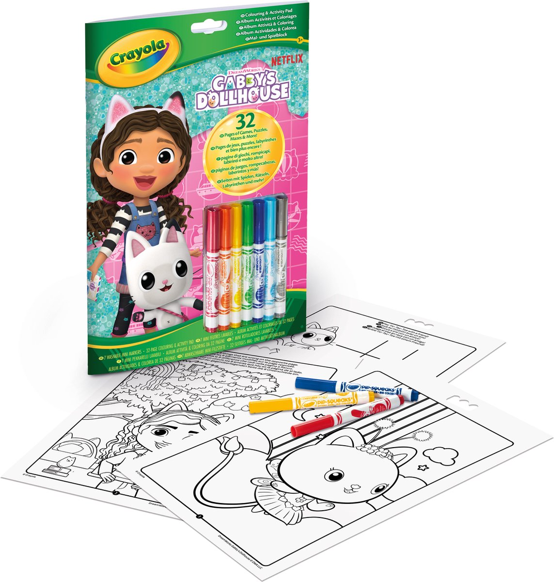 Crayola – Malbuch – Gabbys Puppenhaus – 32 Seiten zum Ausmalen und 7 waschbare Mini-Filzstifte