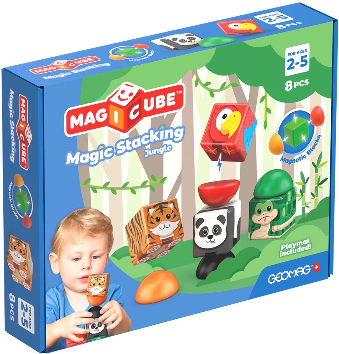 Geomag magicube stacking jungle - magnetische stapelblokken voor peuters - 8-delig - vanaf 2 jaar