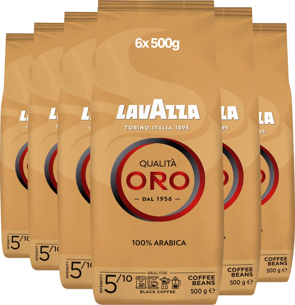 Lavazza qualità oro Kaffeebohnen – 100 % Arabica-Kaffeebohnen – Intensität 5 10 – 6 x 500 Gramm
