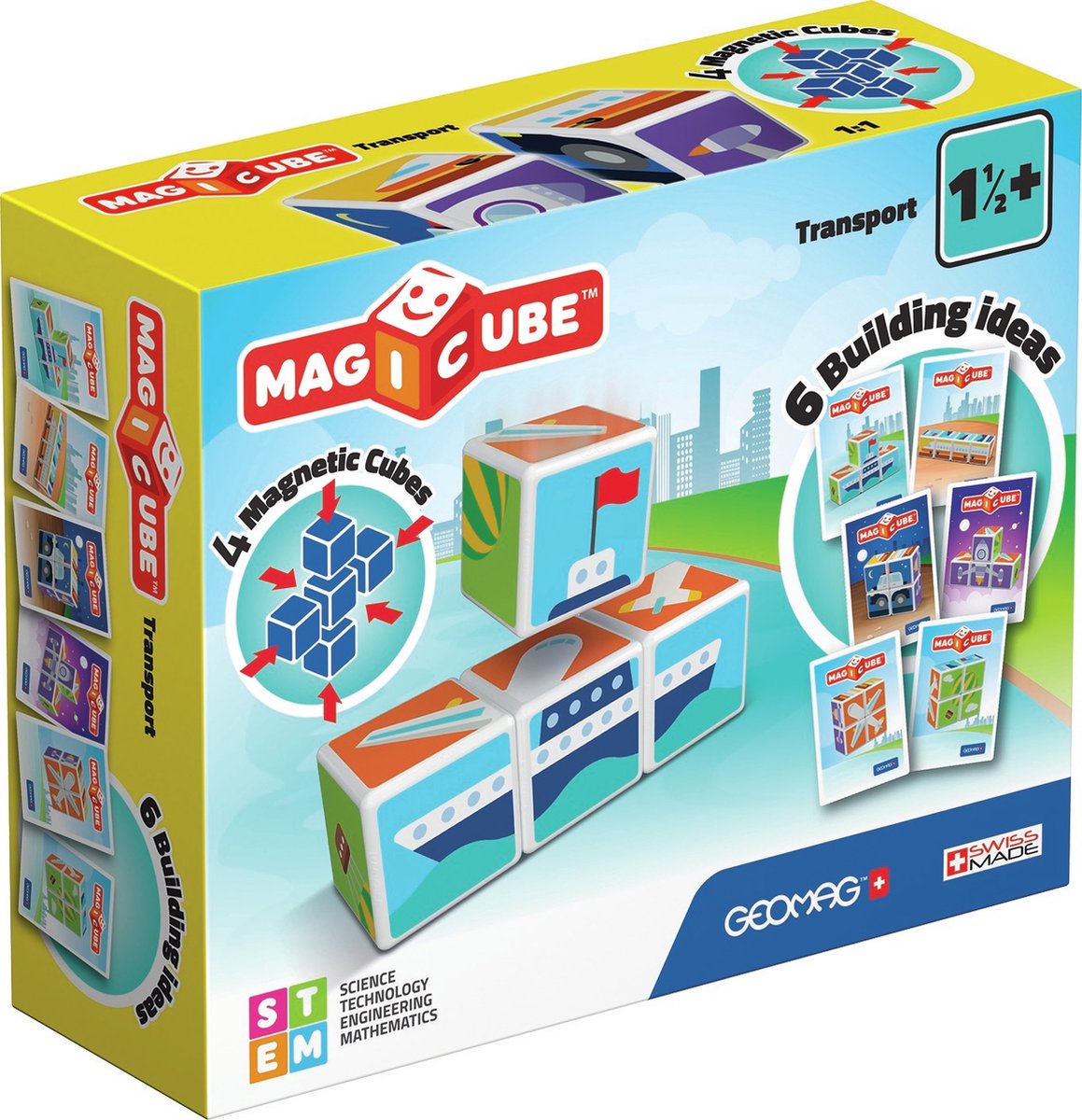 Geomag Magicube Transport – magnetische Bausteine mit Fahrzeugen – 7-teilig – ab 1 Jahr