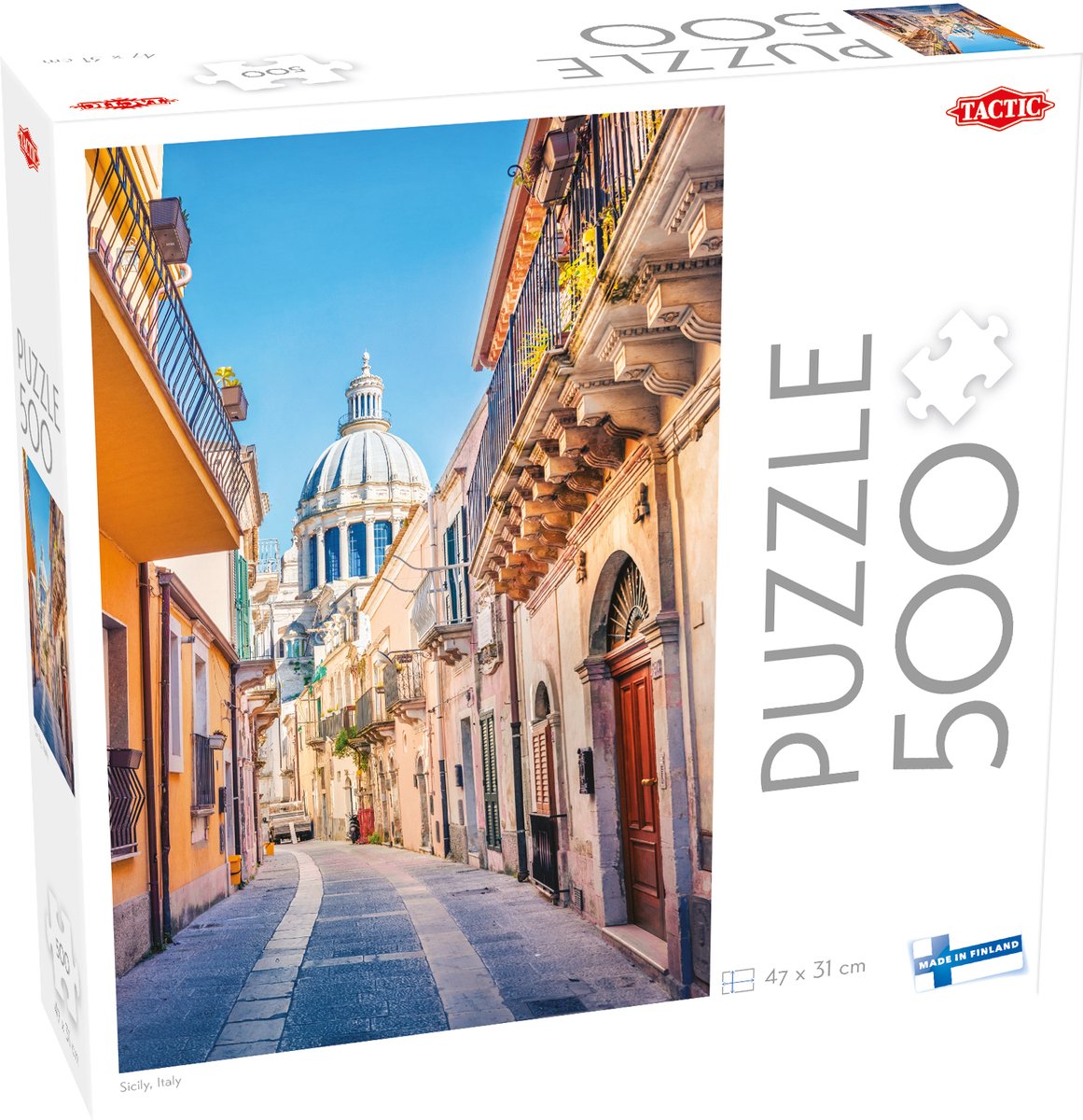 Tactic Sizilien, Italien – Puzzle – 500 Teile – Italienische Küstenlandschaft auf Sizilien – Mittelmeer und historisches Dorf – hohe skandinavische Qualität