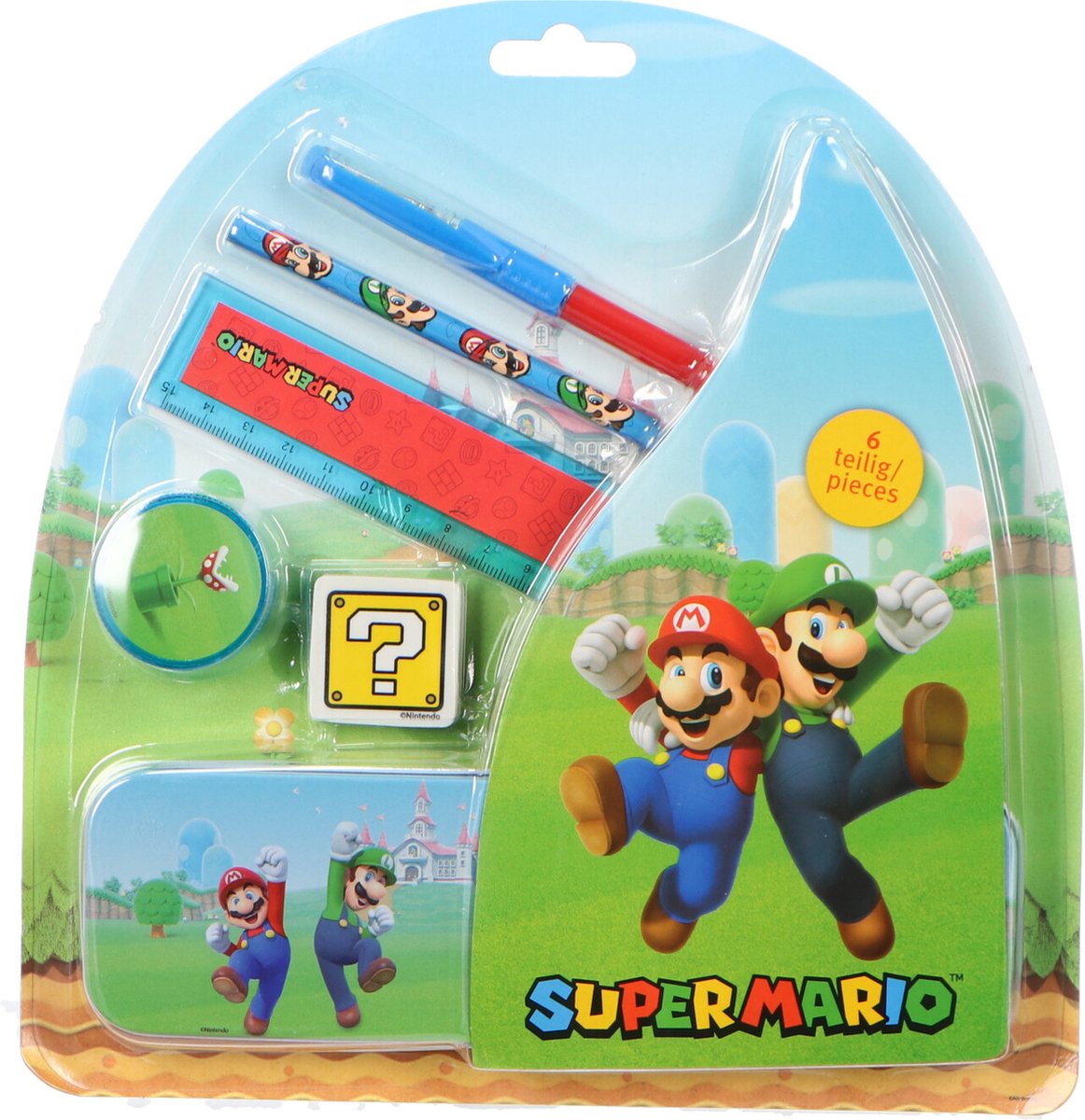Undercover GmbH Undercover Super Mario Schulset – 7-teilige Dose mit Schreibwaren.
