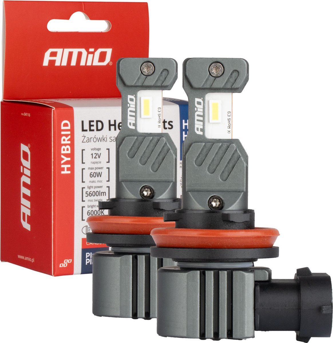 Amio LED H8 H9 H11 Scheinwerfer Nebelscheinwerfer Hybrid-Serie Weiß 6000 K – 5600 LM Canbus 60 W