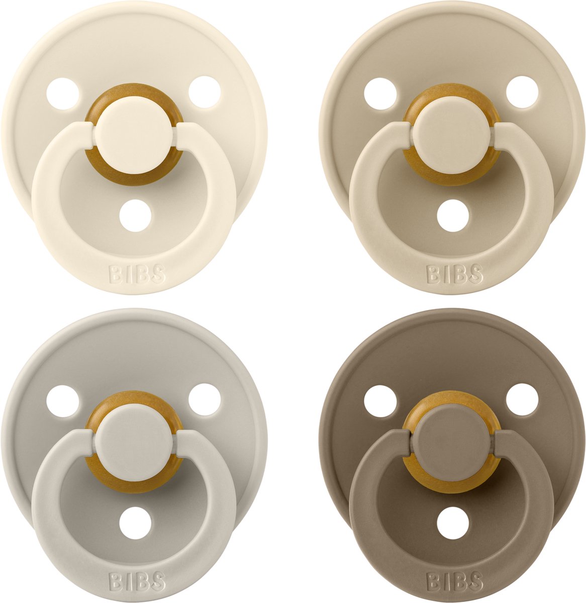 Lätzchen – Schnuller – Farbe – 4er-Pack – rund – Elfenbein Sand Vanille dunkle Eiche – Größe 2