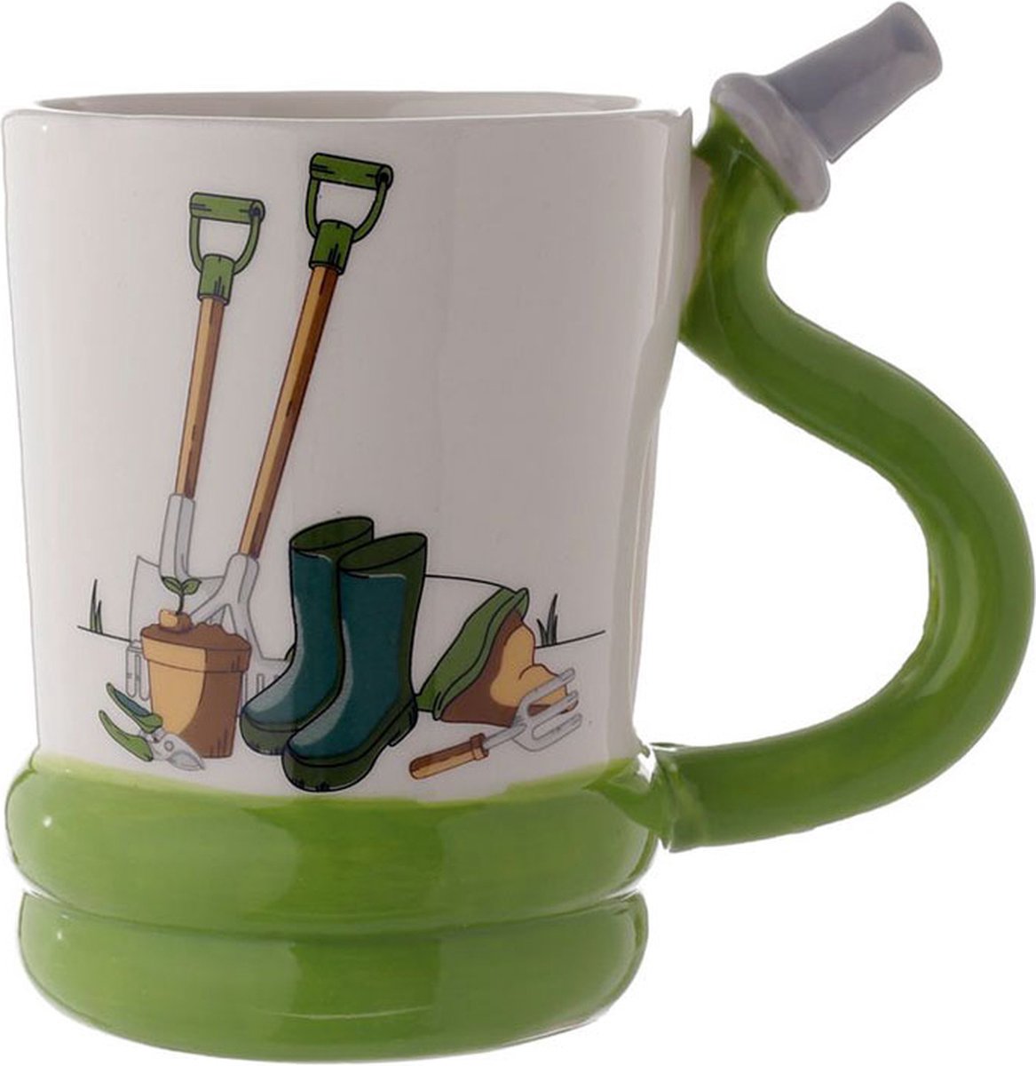 Gartenschlauchförmiger Keramikbecher mit Henkel