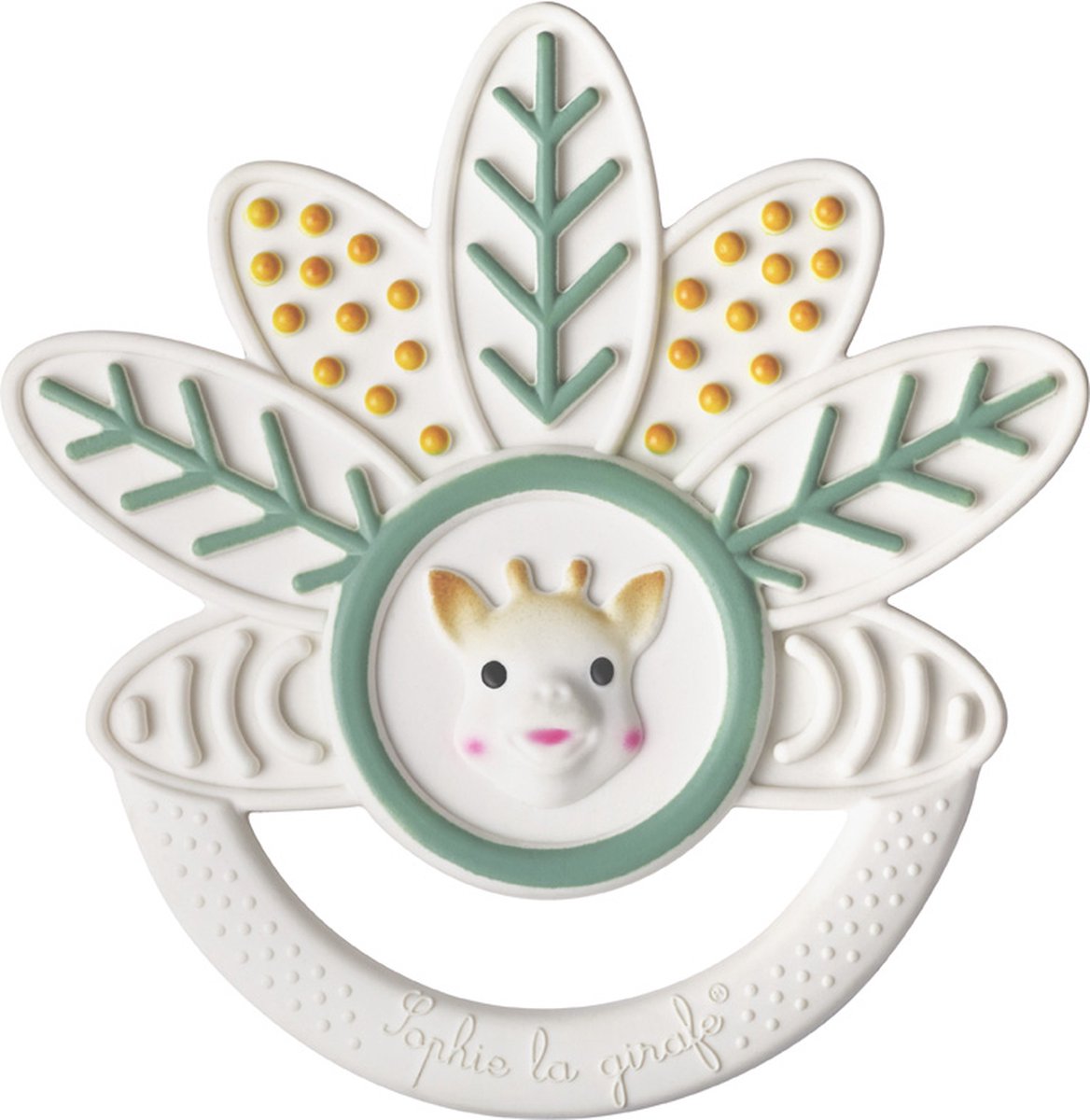 Sophie, das Giraffenblatt-Beißring – 5-Senses-Kollektion – 100 % Naturkautschuk – Baby-Beißspielzeug – ab 0 Monaten – 10 x 10 x 1 cm – ok-biobasiert – in weißer Geschenkbox