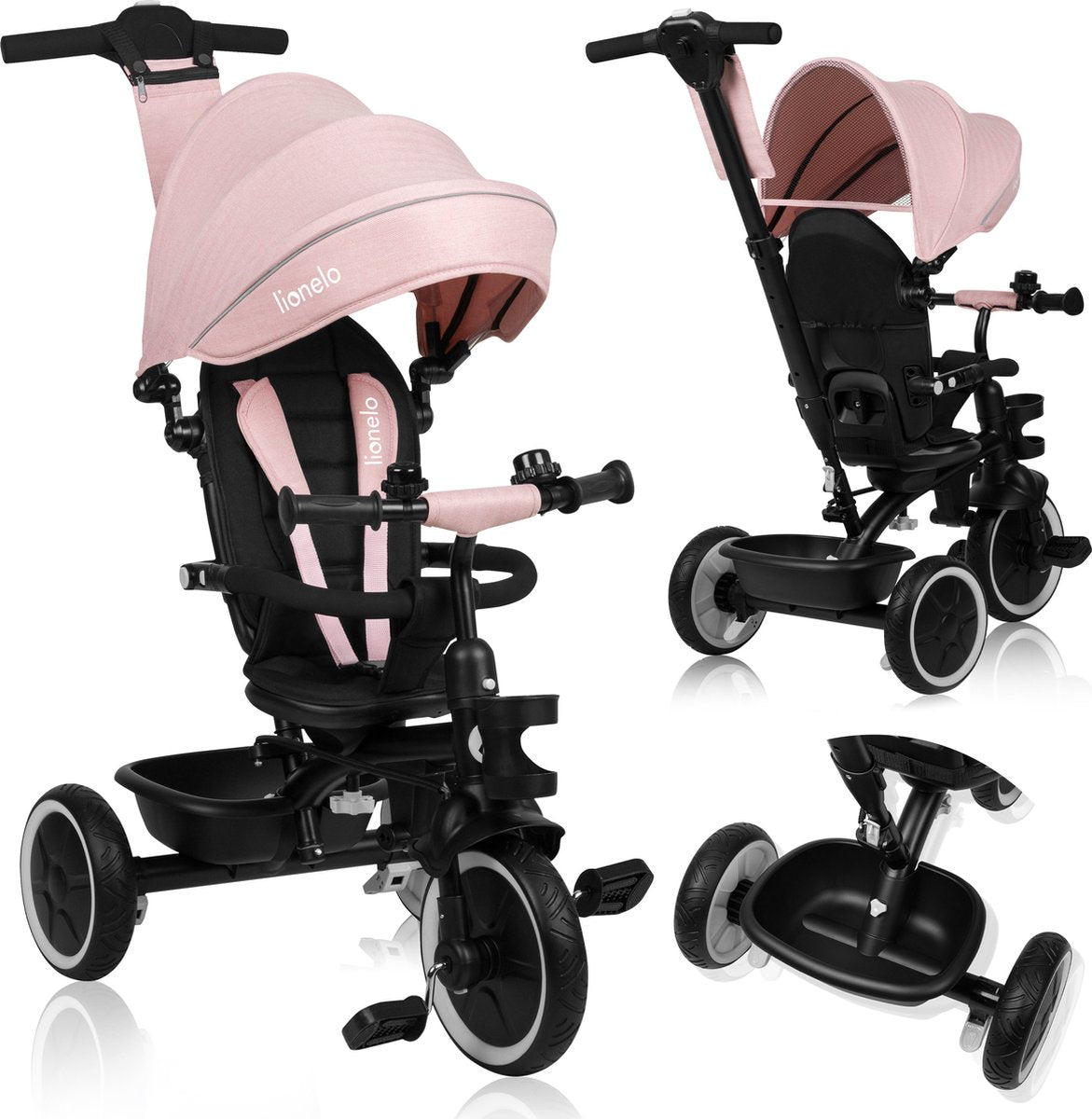 Lionelo Beeren-Dreirad 2in1 – bis 25 kg – 360° drehbarer Sitz – Kinderwagen-Fahrrad in einem – PU-Räder – Freilaufrad – verstellbare Schiebestange – Sonnen- und Regenverdeck – wächst mit dem Kind – lässt sich ohne Werkzeug zusammenbauen