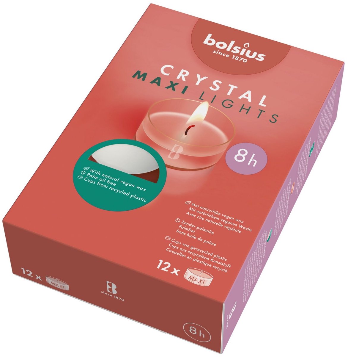 Bolsius Clear Cup Maxi Light 8h Box 12 | 6 Stück