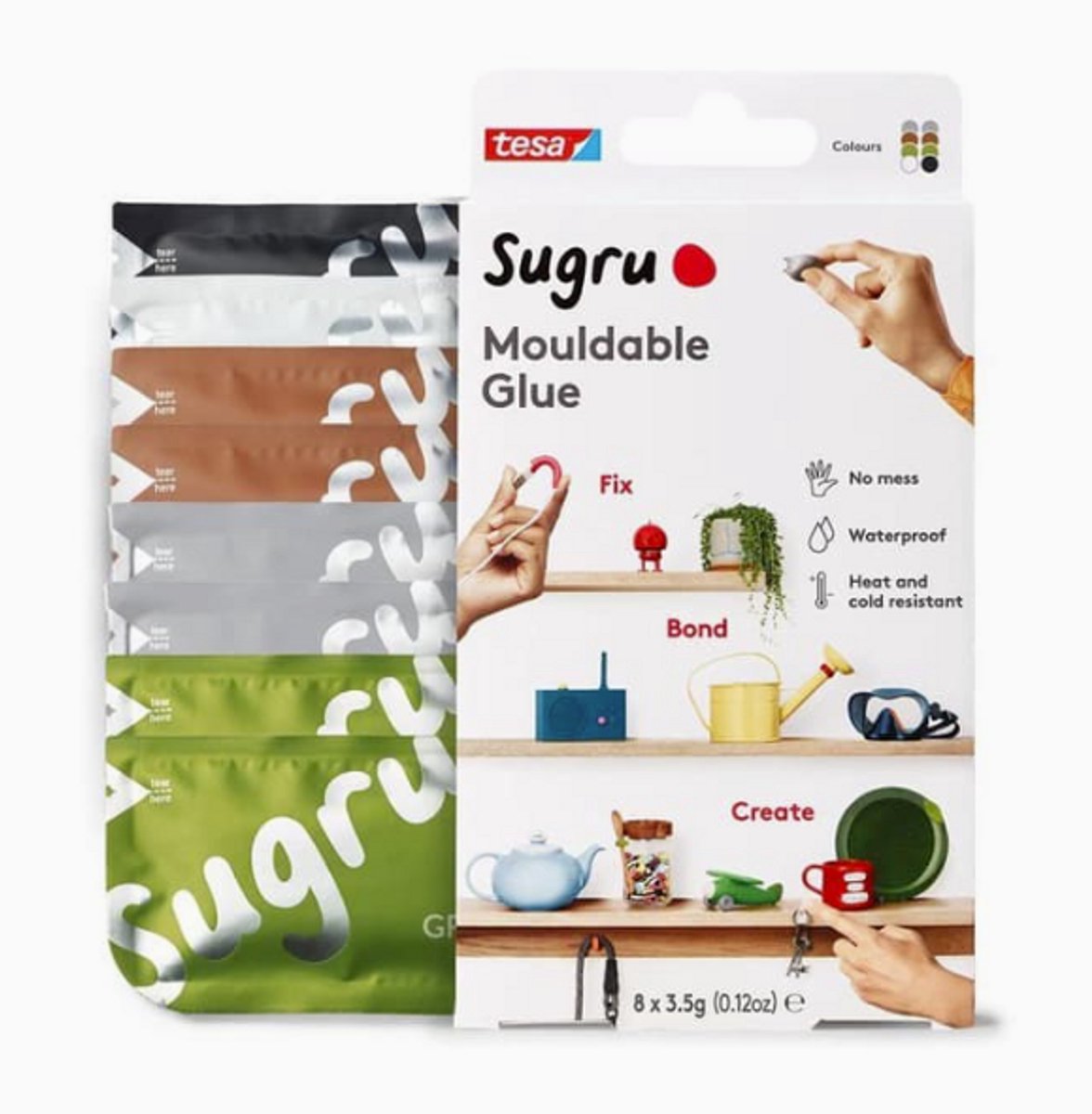 Tesa sugru – knetbarer Silikon-Reparaturkleber (8er-Pack, mehrfarbig)