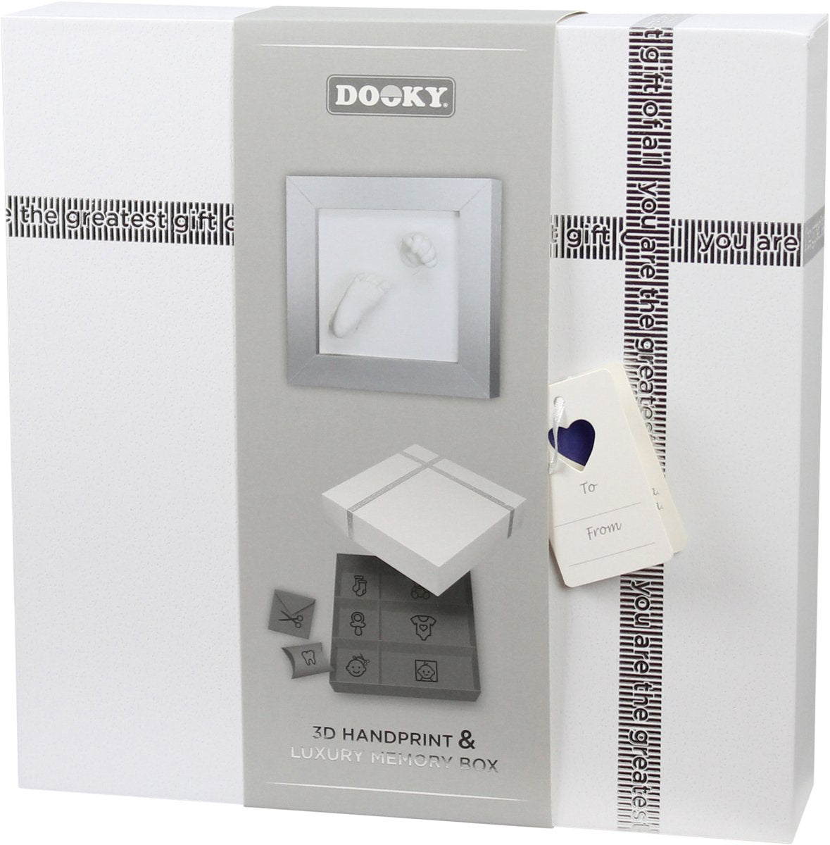 Dooky® dooky 3D-Baby-Hand- und Fußabdruckrahmen mit Erinnerungsbox – Foto- und Gipsabdruck – hautfreundlich, einfach herzustellen – Schwangerschaft oder Geschenk