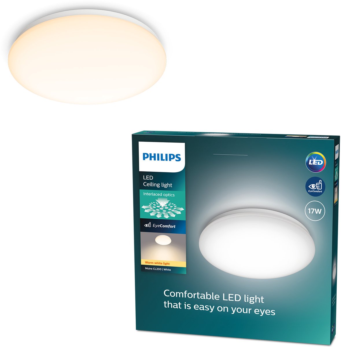 Philips led philips moire plafonnière - warmwit licht - groot