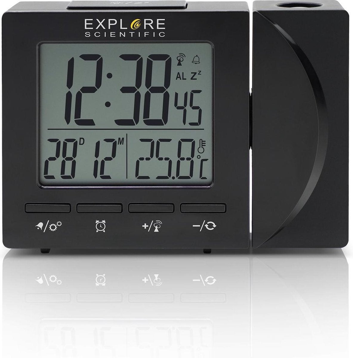 Bresser explore scientific rdp1001 radio gestuurde digitale projectiewekker | groot display | dag - datum aanduiding | thermometer | zwart