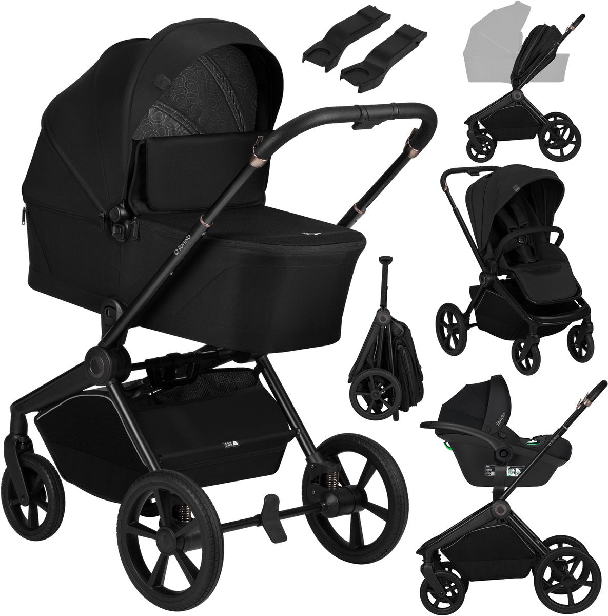 Lionelo Freya 3in1 Kinderwagen-Set – Babywanne, Kinderwagen Astrid i-Size-Autositz (40–87 cm) – Premium – von der Geburt bis 22 kg – PU-Räder mit Federung – umkehrbarer Sitz – UPF50+-Verdeck