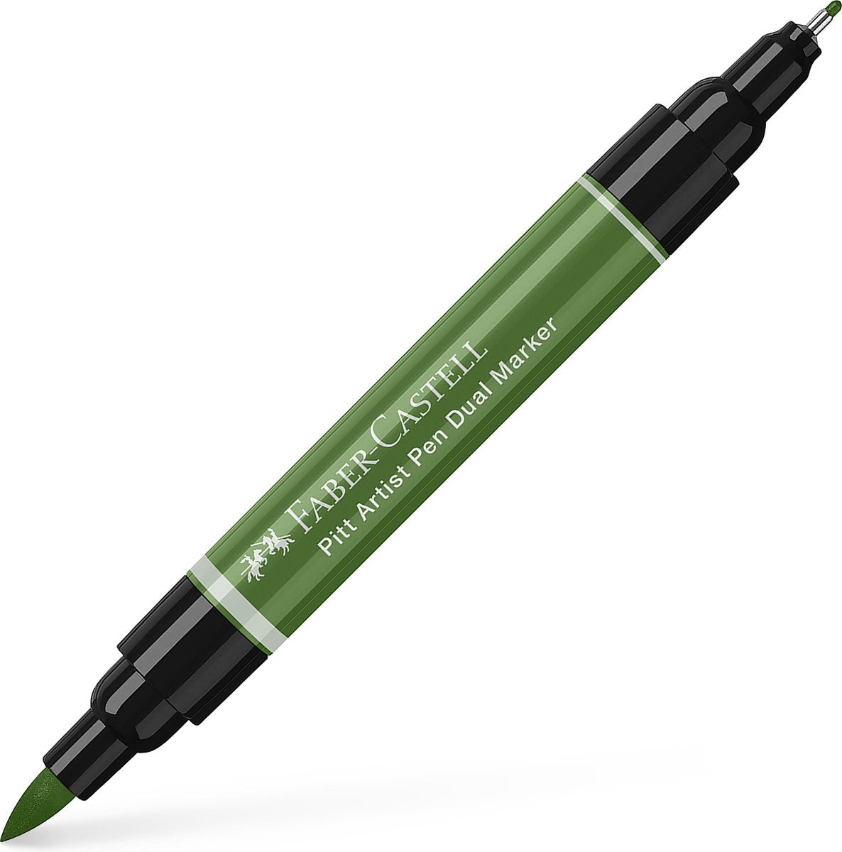 Faber-castell tekenstift - pitt artist pen - duo marker - 167 permanent olijf groen - fc-162167