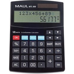 Maul bureaurekenmachine mtl 800 lcd-scherm 2-regelig, 12 cijfers solar batterij 19 x 14 x 3 cm zwart