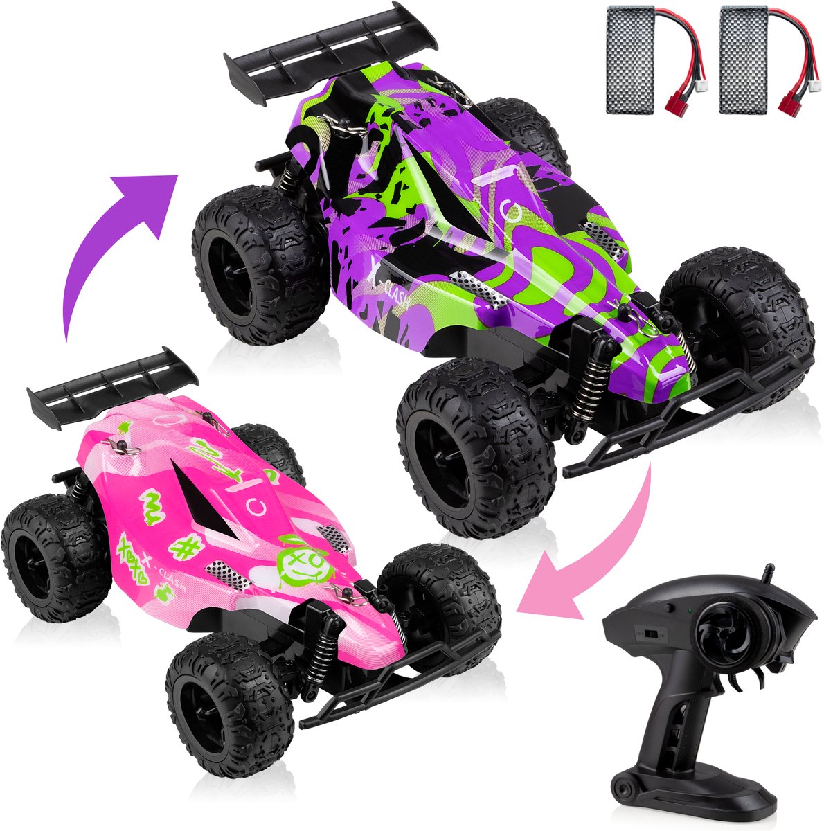Overmax x-clash gesteuertes Auto – 20 km/h – 2 Batterien – Reichweite 100 m – 2 Karosserien – Offroad-RC-Auto – Outdoor Indoor – Mädchen und Jungen – ferngesteuertes Auto für Kinder und Erwachsene
