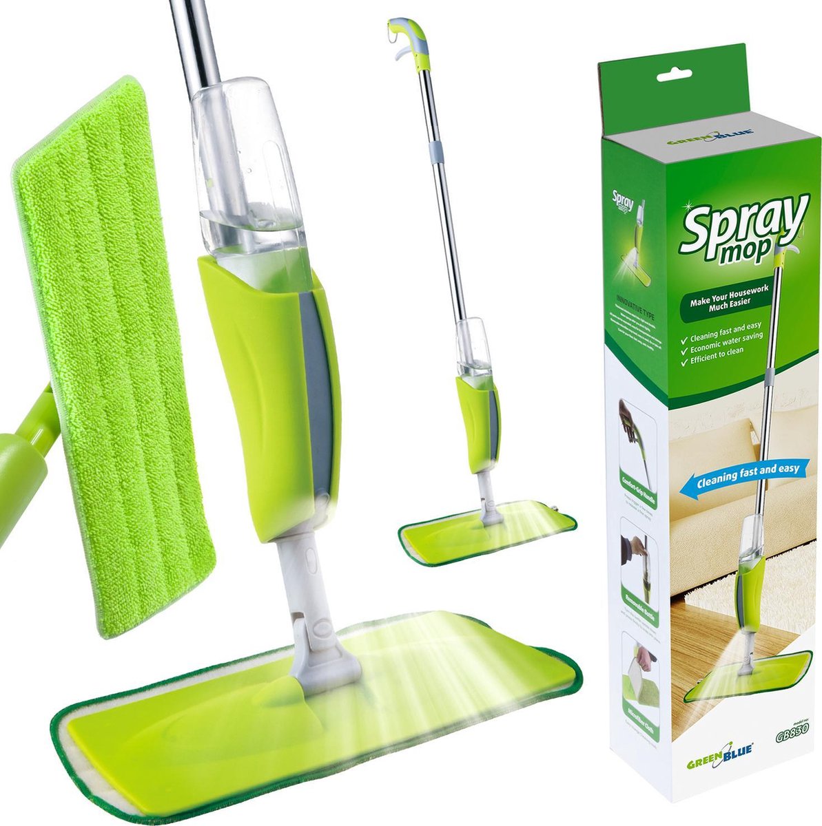 Greenblue Bodenwischer mit Sprühfunktion mit 2 zusätzlichen Ersatz-GB830