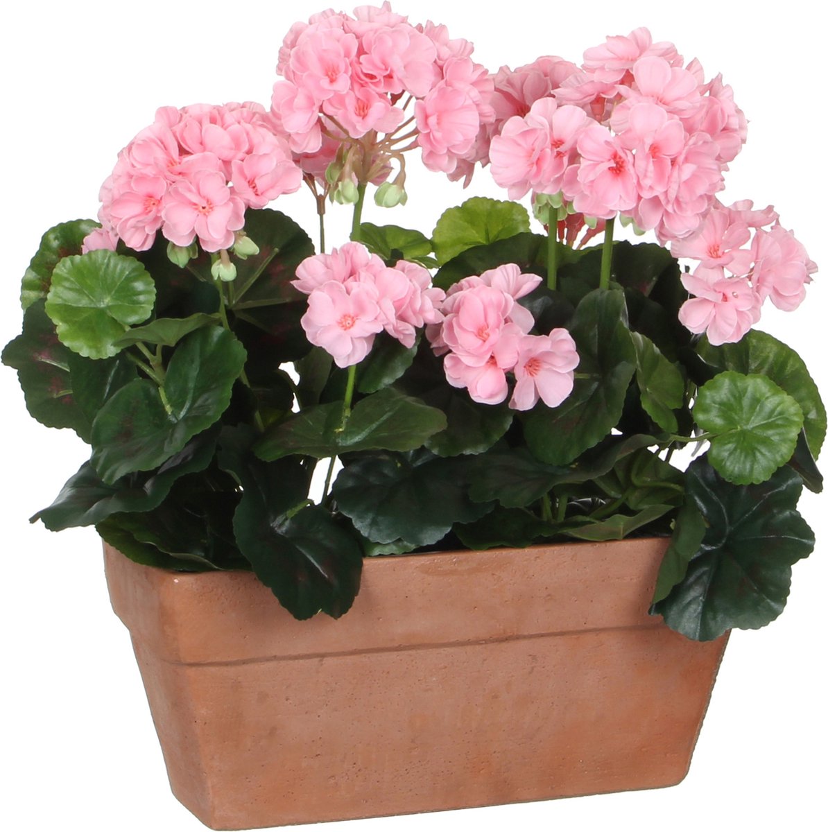 Mica decorations - geranium kunstplant in balkonbak - l29 x b13 x h40 cm - roze