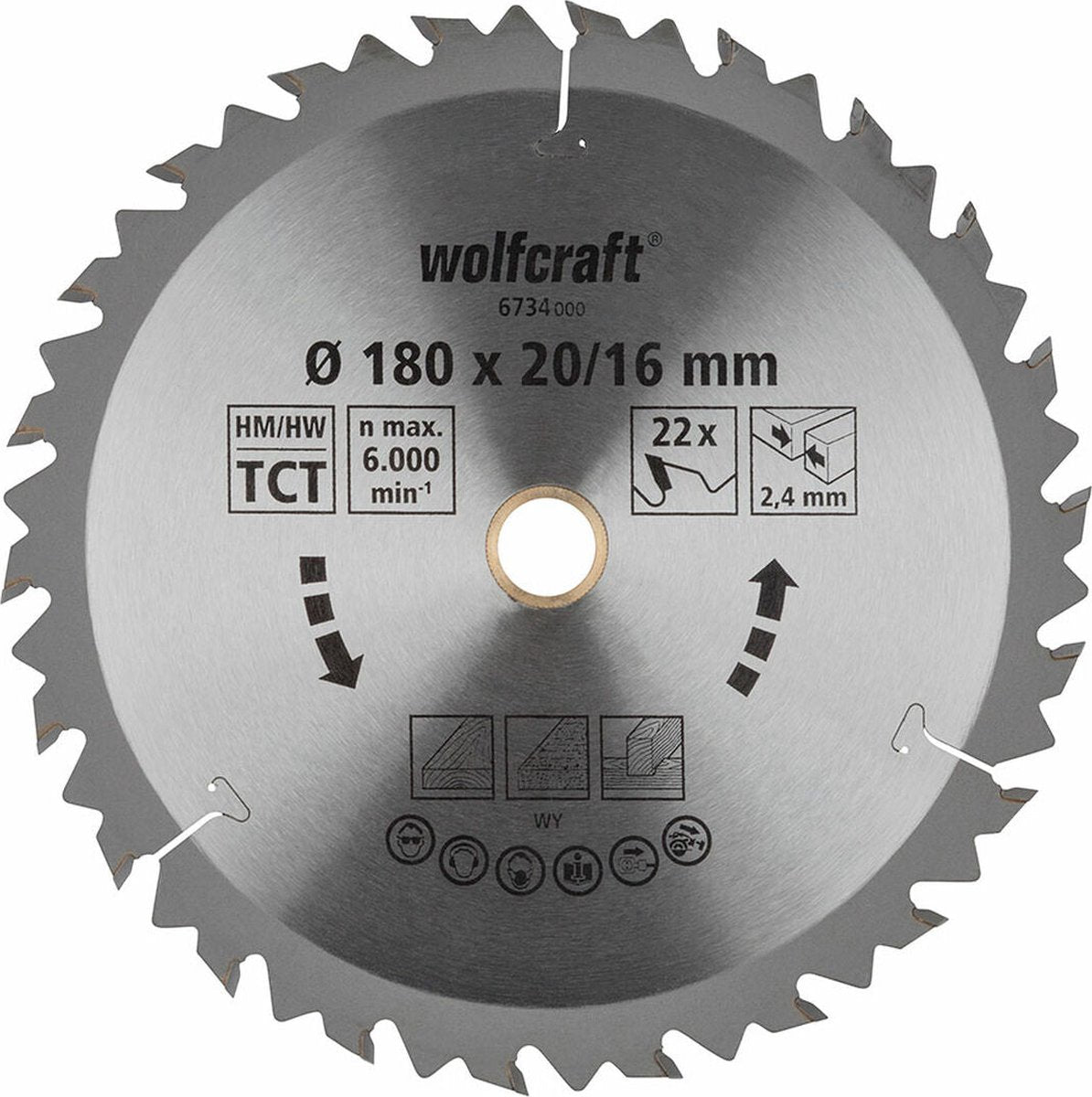 Wolfcraft - Kreissägeblatt 180x20mm 180x16mm - 18 Zähne - Sägeblatt für Kreissäge - braune Serie - 6734000