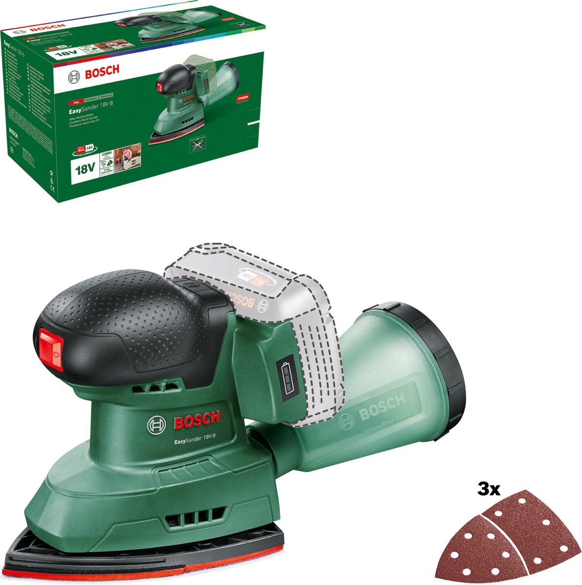 Bosch easysander 18v-8 - accu multischuurmachine - incl. 3 schuurbladen - zonder 18v accu en lader