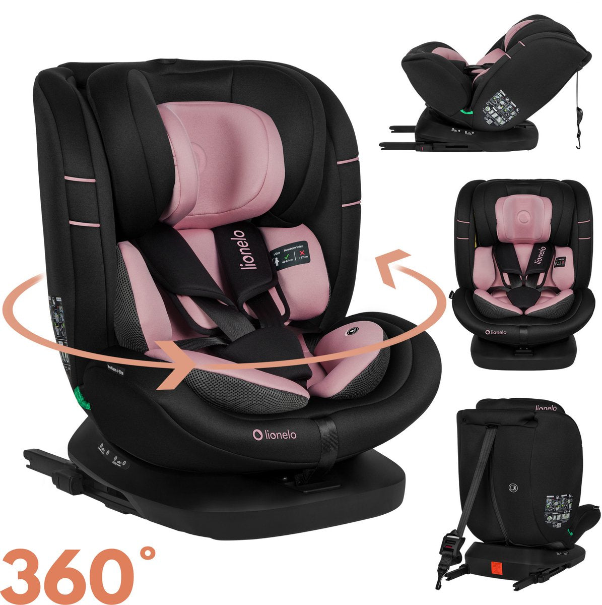 Lionelo Bastiaan 4in1 – Autositz Isofix 360° drehbar – von der Geburt bis 12 Jahre (40–150 cm Gruppe 0 1 2 3) – RWF FWF – Memory-Schaum – Seitenschutz – voll verstellbar – bequemer breiter Sitz – i-Size-Autositz