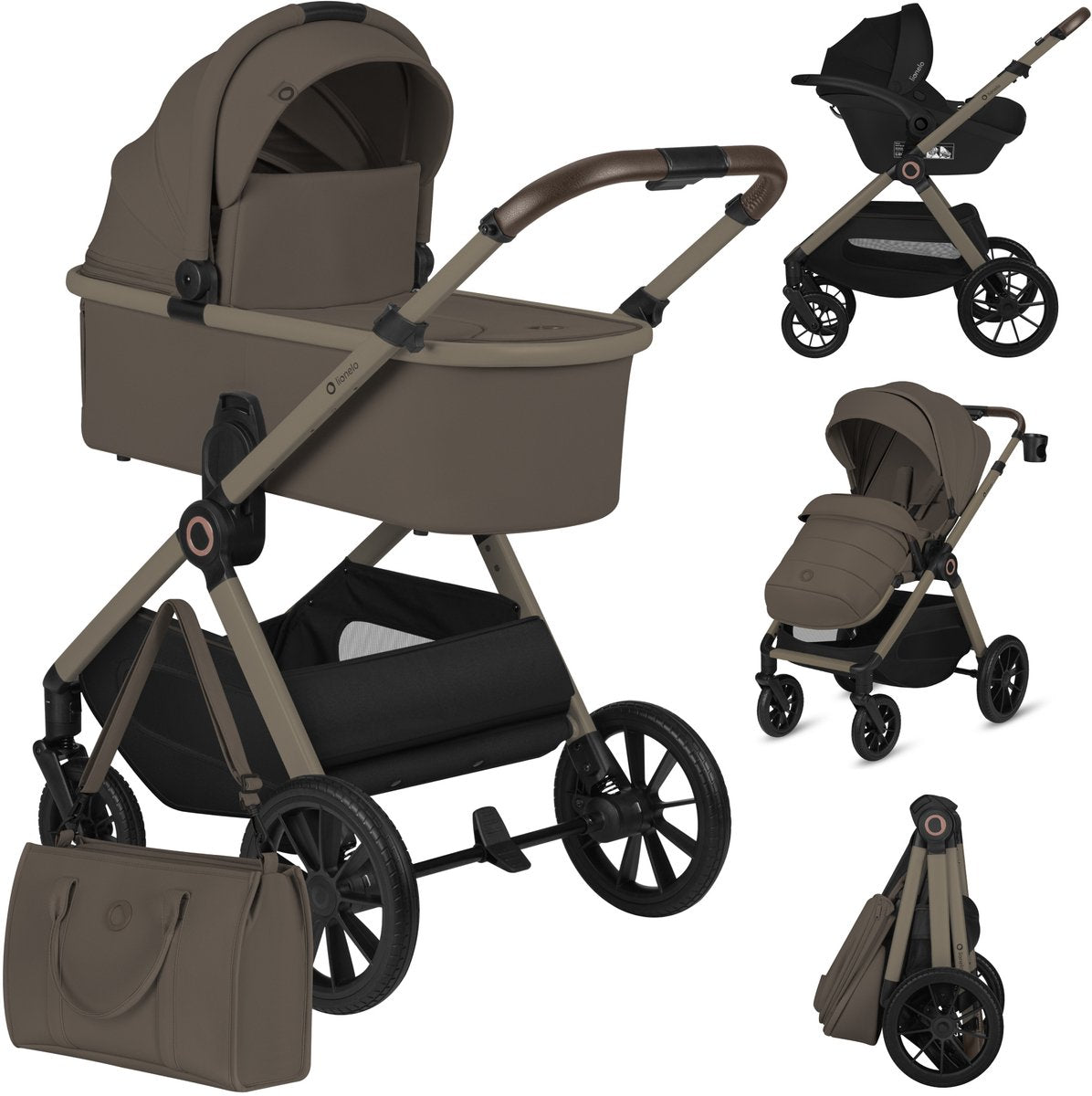 Lionelo Layla - Kinderwagen 3in1 - XXL-Set - inkl. i-Size-Autositz – vielseitig und ganzjährig – große Räder – Einhandbedienung – für jedes Gelände – Zubehörset