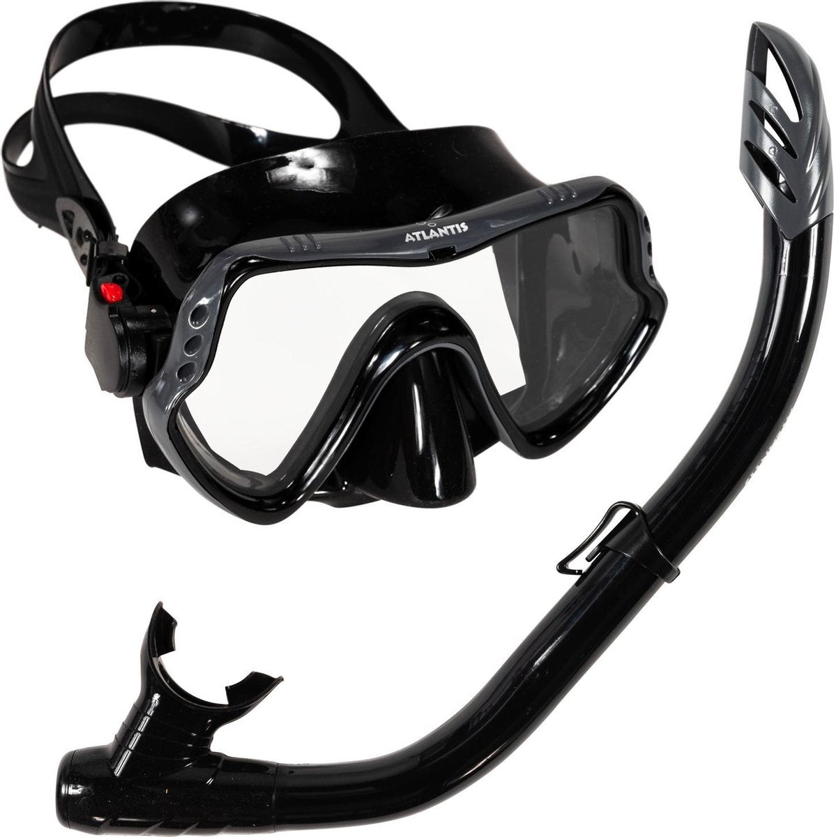 Atlantis Samana Pro Combo – Schnorchelset – Schnorchel-Taucherbrille – verstärktes Glas – trockenes Oberteil – luxuriöse Aufbewahrungstasche – Erwachsene – Schwarzgrau