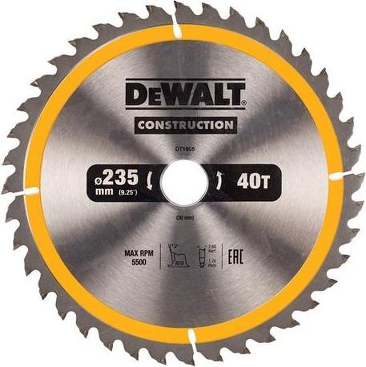 Dewalt Kreissägeblatt für Holz | Bau | ø 235mm Achsloch 30mm 40t - dt1955-qz