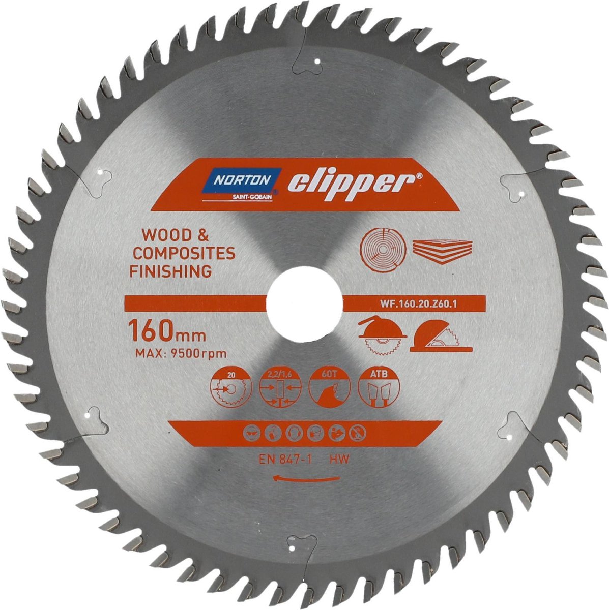 Norton Clipper Pro-Serie – Kreissägeblatt – 160 mm – 20 mm – Holz und Verbundwerkstoffe