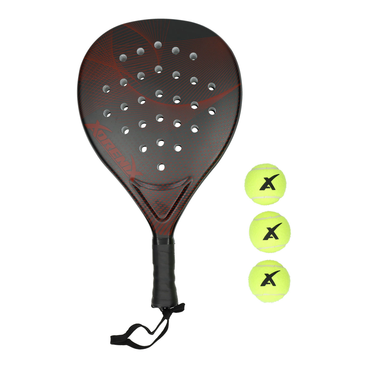 Adrenix Padel -Setschläger mit 3 Kugeln - rot