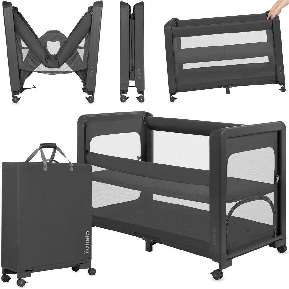 Lionelo patty - 5-in-1 baby bed co sleeper – reisbed, box kinderbed – campingbedje - t25-matras – 2 hoogtes – wielen – mesh – transporttas