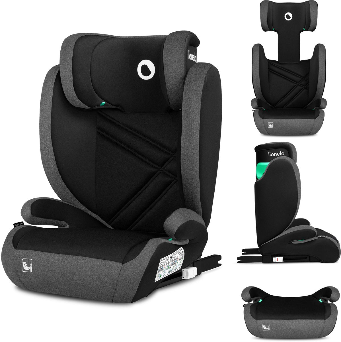 Lionelo Hugo i-Size – Autositz – Gruppe 2 3 (3,5–12 Jahre, 15 bis 36 kg, 100–150 cm) – Isofix – 2 in 1: Sitzerhöhung mit abnehmbarer Rückenlehne – verstellbare Kopfstütze – erweiterter Seitenschutz – Memory-Schaum – waschbar – bequemer Sitz