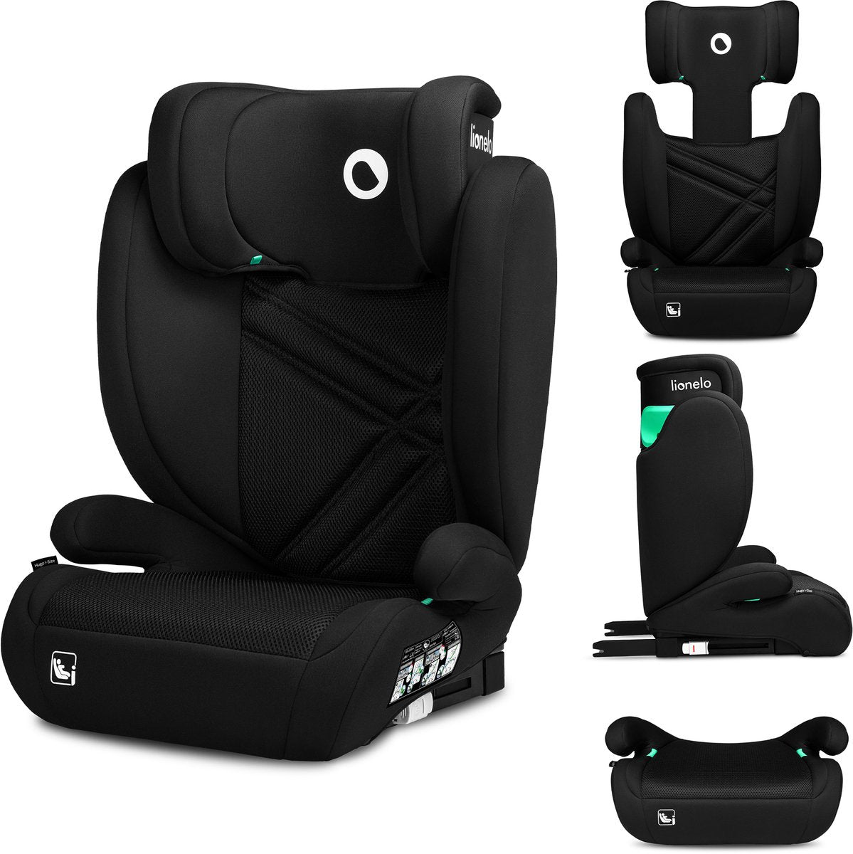 Lionelo Hugo i-Size-Autositz – 100–150 cm – Isofix-Gurt – verstellbare Kopfstütze – erweiterter Seitenschutz – Memory-Schaum – waschbare Polsterung – wächst mit Ihnen – bequemer Sitz – i-Size-Standard R129