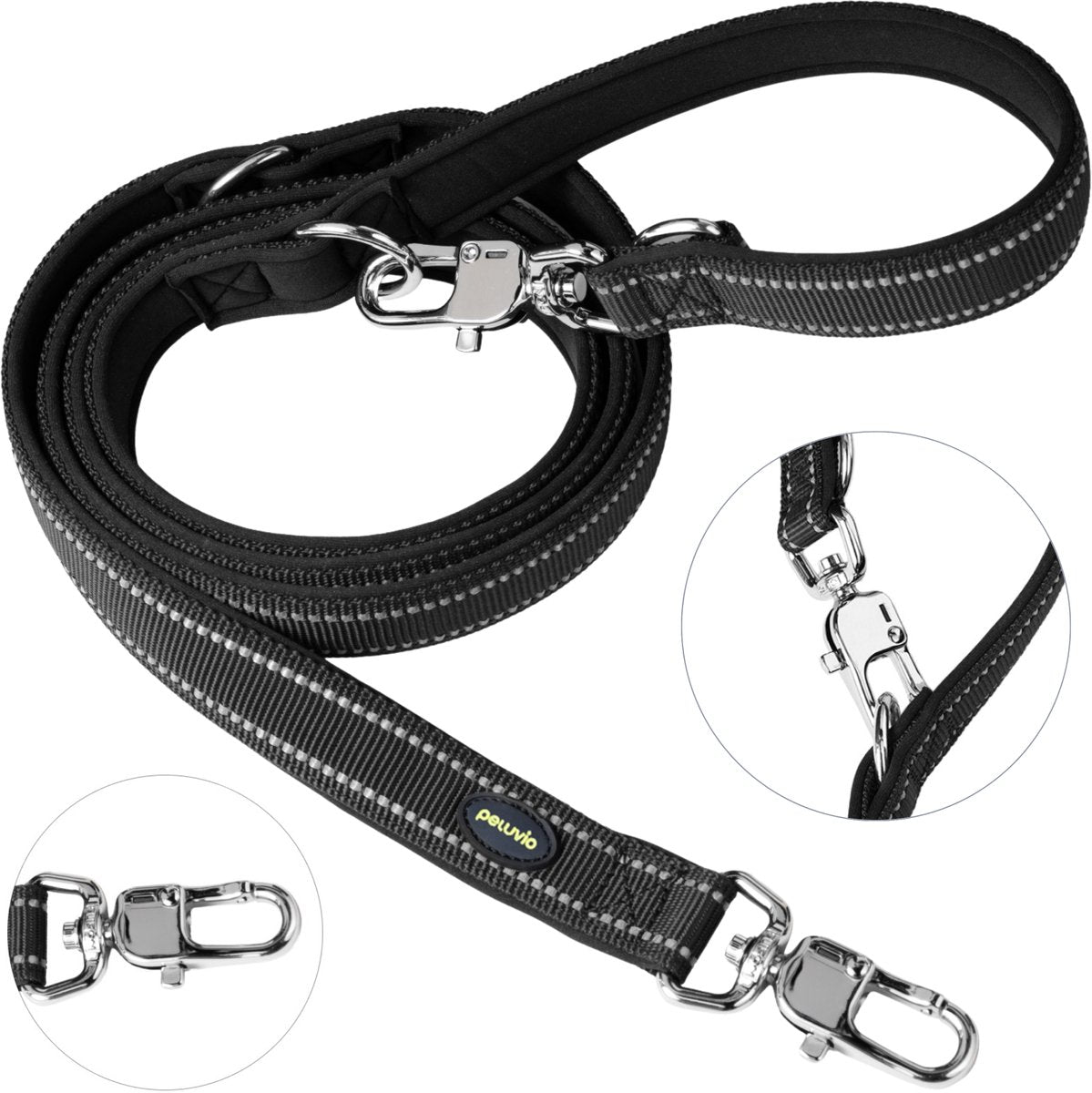 Peluvio amigo – Hundeleine 2,2 m – 2,5 cm breit – verstellbar – reflektierend – Nylon – schwarz – Größe L – für große und sehr große Hunde